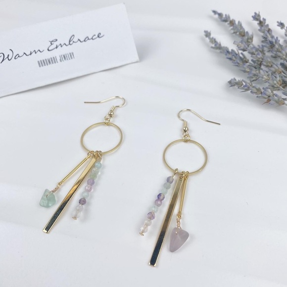 Fluorite Circle Dangling Earrings - Picture 1 of 2